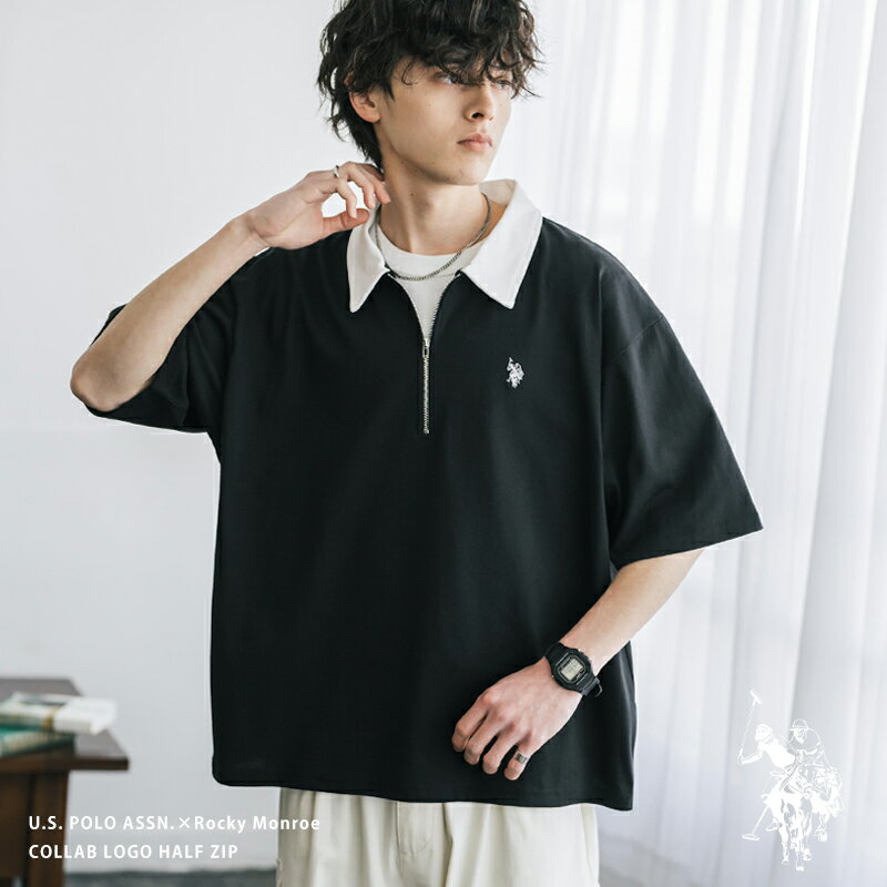 Rakuten - U.S. POLO ASSN. ユーエスポロアッスン ポロシャツ ハーフジップ 半袖 メンズ レディース 新色追加 天竺 オーバーサイズ リラックス ゆったり ロゴ刺繍 ワンポイント 無地 クレリック バイカラー ルームウェア 別注 コラボ 限定 シンプル カジュアル ゴルフ 15426