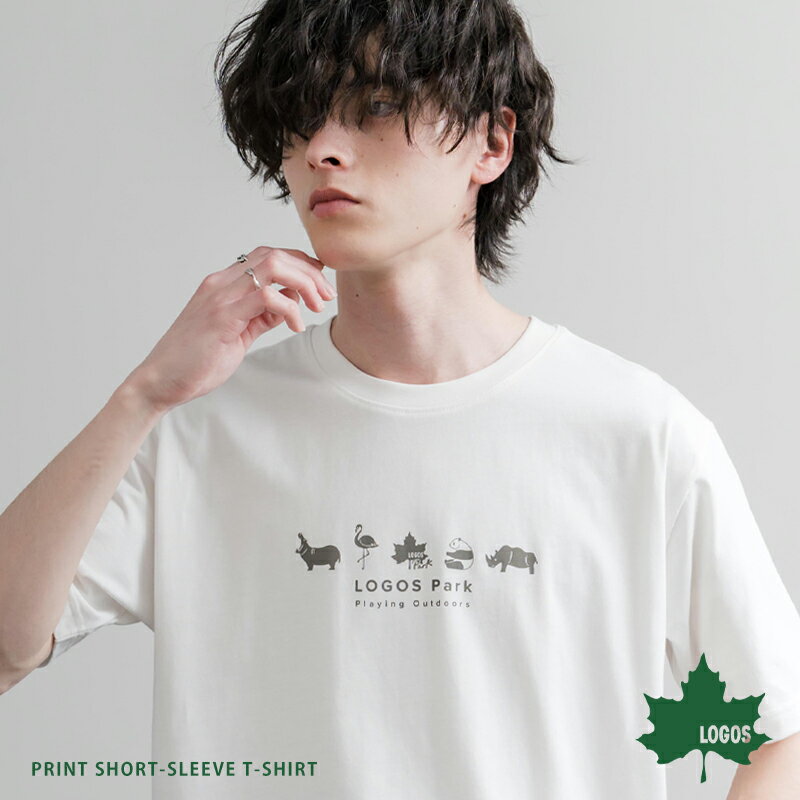 Rakuten - Tシャツ 半袖 メンズ レディース カットソー 吸水速乾 スパイラルヤーン オーバーサイズ クルーネック アニマル 動物 プリント カバ フラミンゴ パンダ サイ ストリート アウトドア ルームウェア カジュアル スポーティ スポーツ LOGOS ロゴス LOGOS Park ロゴスパーク 15815
