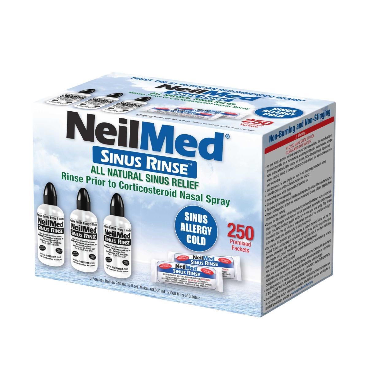 ニールメッド サイナス・リンス キット 250包 (240ml洗浄ボトル×3本付) Neilmed Sinus Rinse Refill 鼻うがい 鼻洗浄