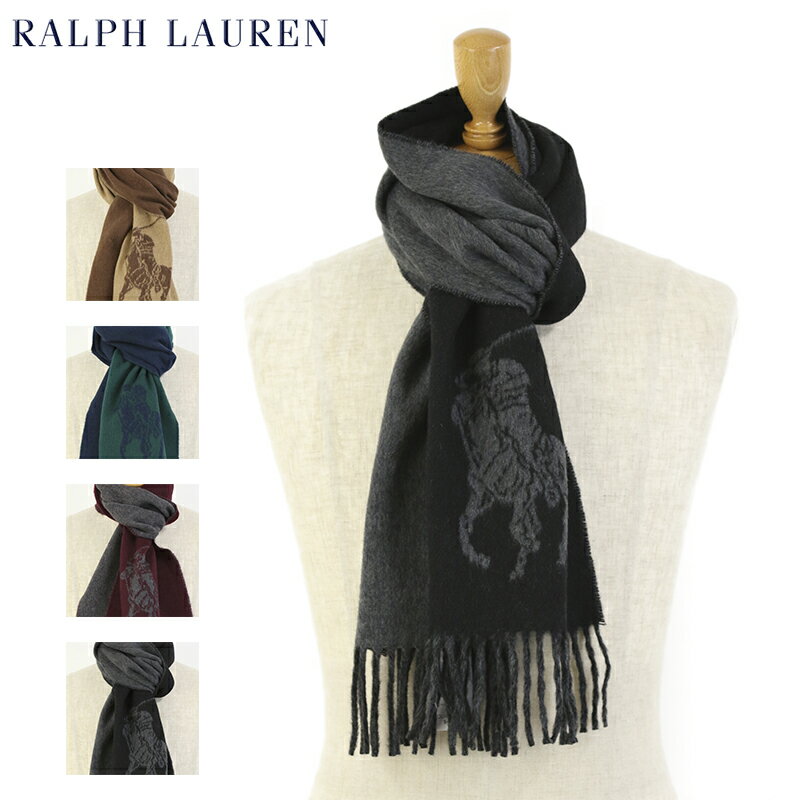 POLO Ralph Lauren Double-Faced BIG PONY Scarf Black ラルフローレン ビッグポニー柄 リバーシブル スカーフ マフラー