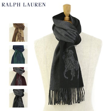 POLO by Ralph Lauren Double-Faced BIG PONY Scarf Black ラルフローレン ビッグポニー柄 リバーシブル スカーフ マフラー