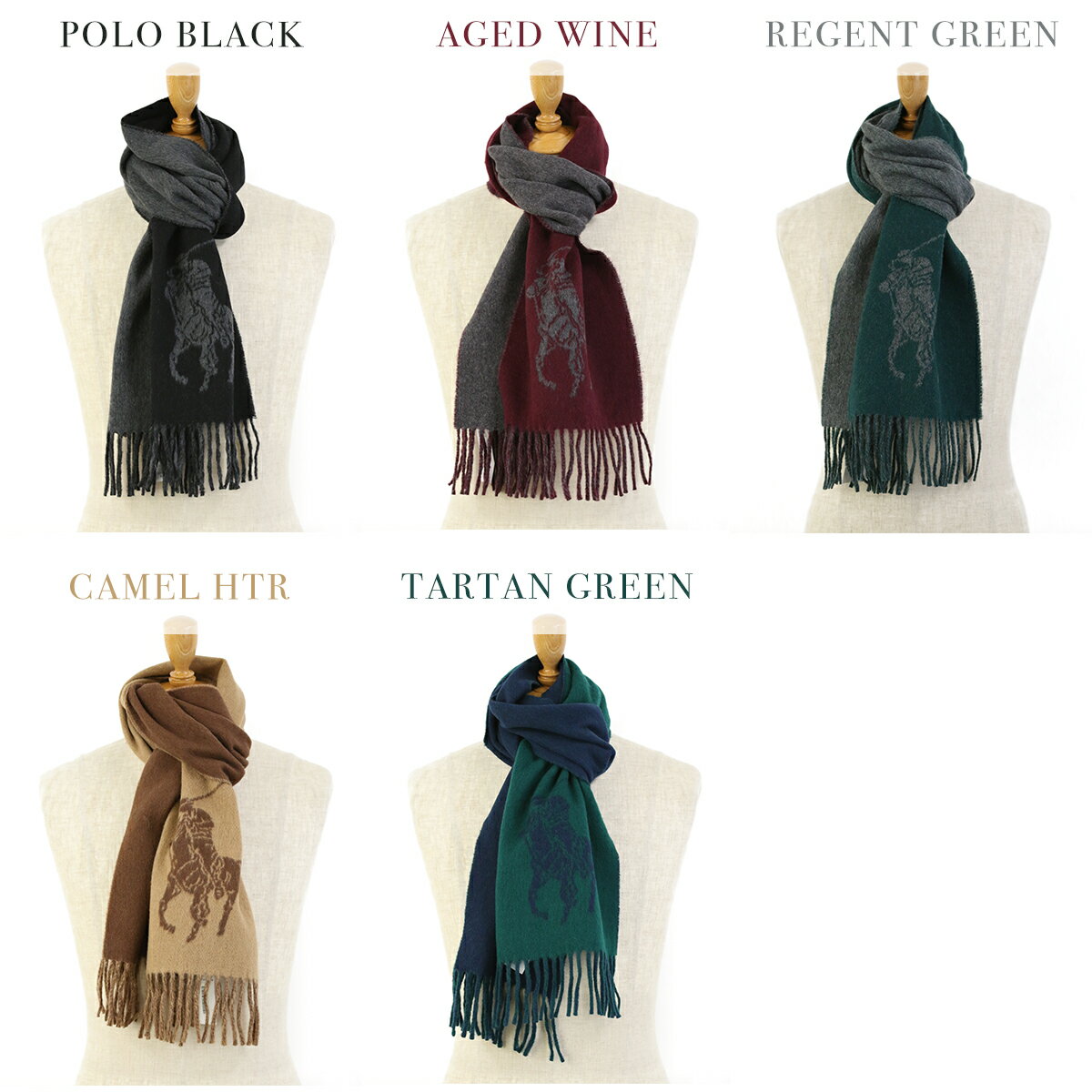 POLO by Ralph Lauren Double-Faced BIG PONY Scarf Black ラルフローレン ビッグポニー柄 リバーシブル スカーフ マフラー