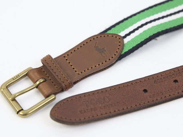 Ralph Lauren Striped Webbed Belt US ポロ ラルフローレン コットン レザーベルト