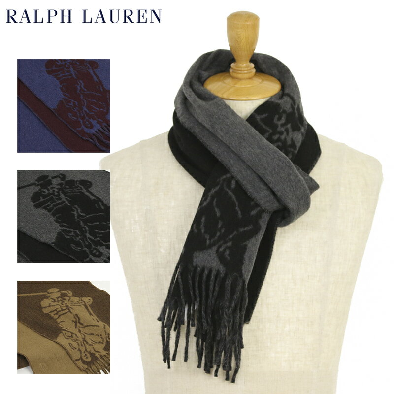 ラルフローレン POLO Ralph Lauren Double-Faced BIG PONY Scarf Black ラルフローレン ビッグポニー柄 リバーシブル スカーフ マフラー