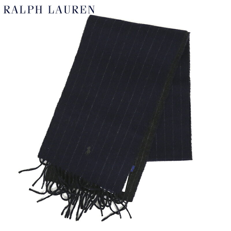 ラルフローレン マフラー（メンズ） POLO by Ralph Lauren Double-Faced Scarf (HUNTER NAVY CHALK STRIPE) ラルフローレン ダブルフェイスのウール混紡 スカーフ マフラー