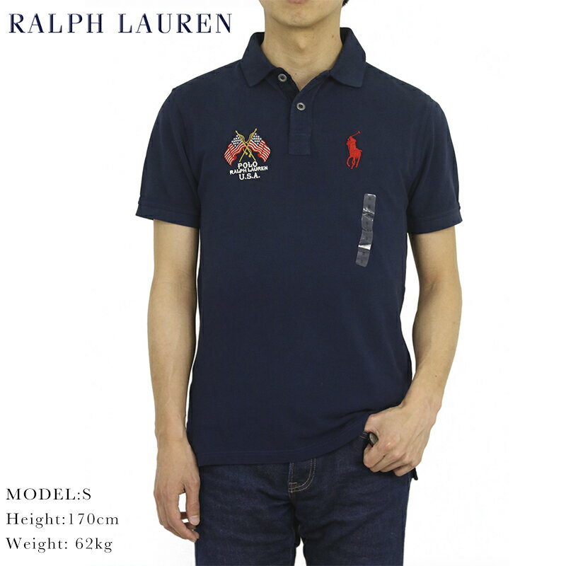 ラルフローレン ポロ ラルフローレン ビンテージ加工 鹿の子 ポロシャツ アメリカ国旗 POLO Ralph Lauren Men's "USA FLAG" CUSTOM SLIM FIT Polo Shirt US (UPS)