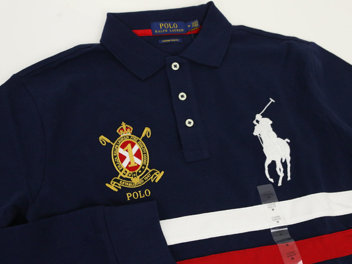 ポロ ラルフローレン カスタムスリムフィット 鹿の子 ビッグポニー 長袖ポロシャツ POLO Ralph Lauren Men's Cotton CUSTOM SLIM FIT Mesh l/s Polo Shirt US