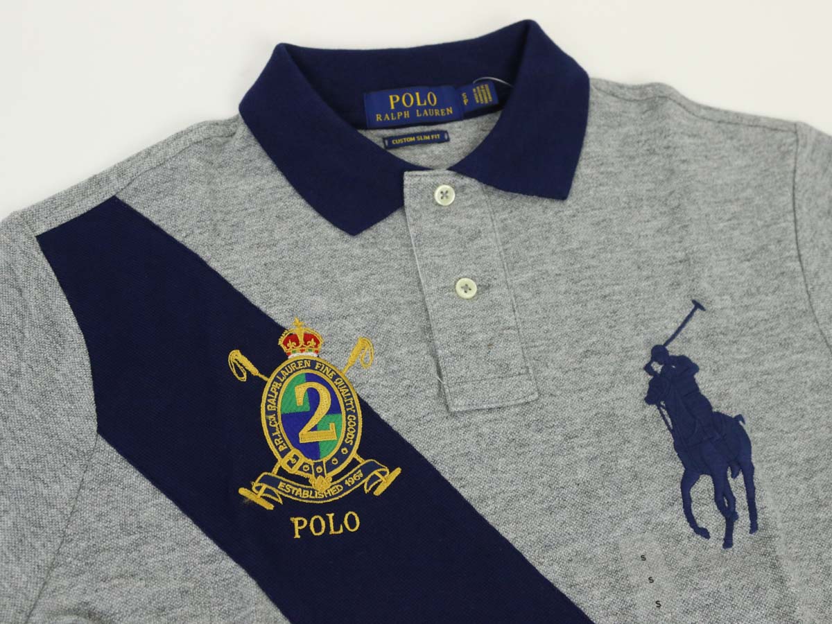 ポロ ラルフローレン カスタムスリムフィット 鹿の子 2つボタン ポロシャツ エンブレム ビッグポニー刺繍 POLO Ralph Lauren Men's CUSTOM SLIM FIT USA Polo Shirt US