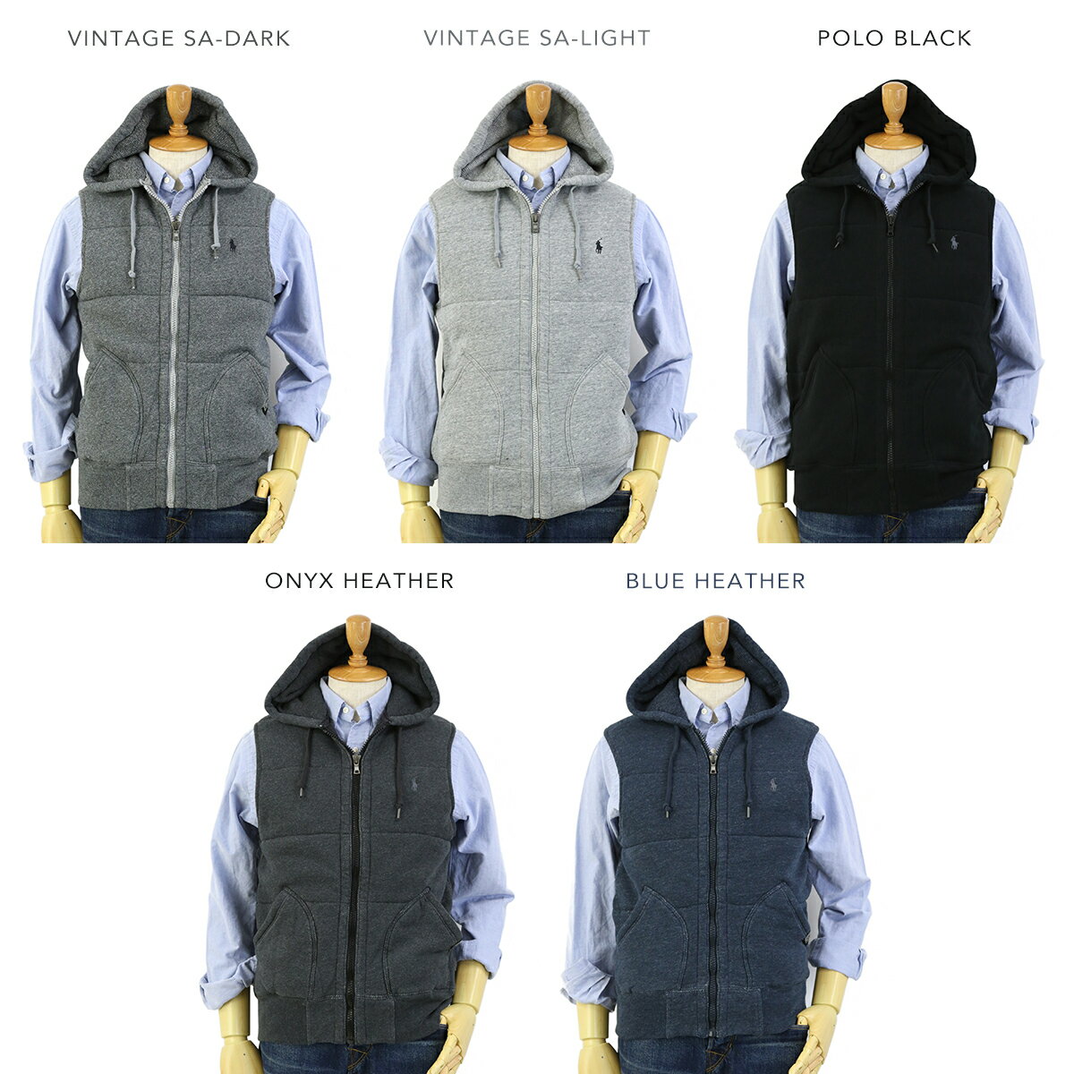 POLO by Ralph Lauren Men's Fleece Vest Hoodie USポロ ラルフローレン 中綿入り スウェット ベスト フード