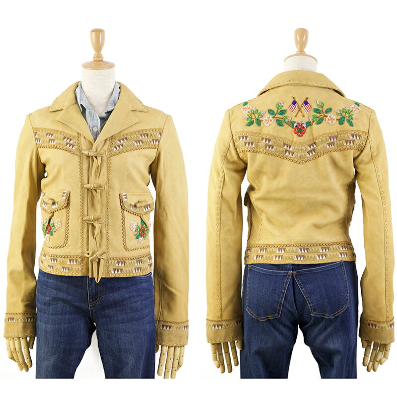 (WOMEN) Ralph Lauren Women's Hippie Leather Jacket 女性用 ラルフローレン ヒッピー ビーズ刺繍 レザージャケット