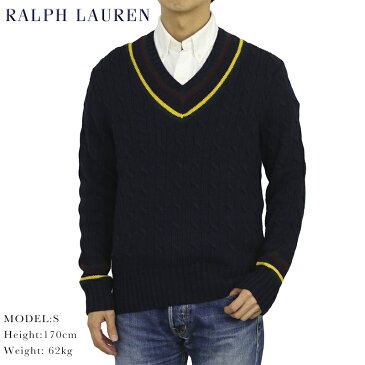 ポロ ラルフローレン コットンのVネック ケーブルセーター POLO Ralph Lauren Men's Cotton Cable Sweater US