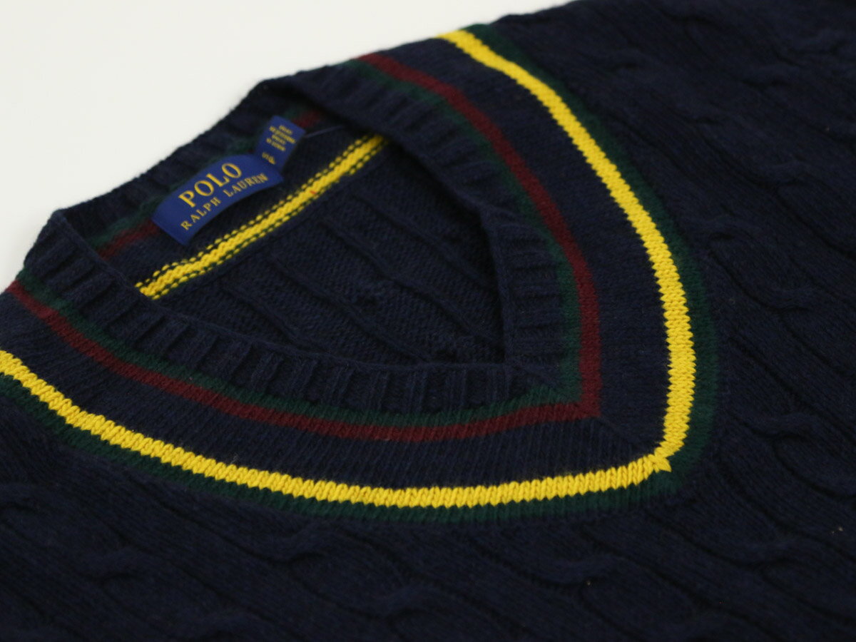 ポロ ラルフローレン コットンのVネック ケーブルセーター POLO Ralph Lauren Men's Cotton Cable Sweater US