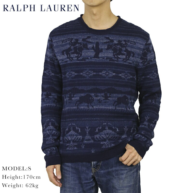 ポロ ラルフローレン メンズ コットンリネン ネイティブ柄 フィッシャーマンセーター POLO Ralph Lauren Men's Vintage Cotton/Linen Fisherman Sweater US