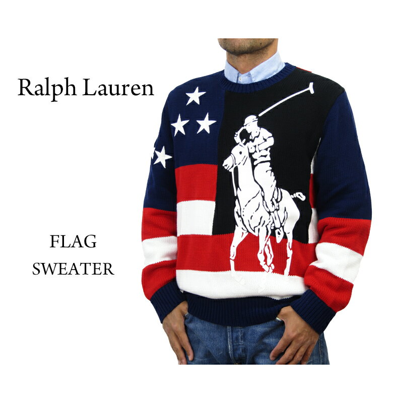 ݥ ե ӥåݥˡ ꥫ 롼ͥå  POLO Ralph Lauren Big Pony American Flag Men's Crew Neck Cotton Sweater US