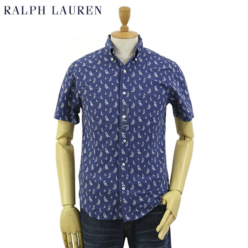 Ralph Lauren SLIM FIT Yacht Print S/S B.D. Shirts US ポロ ラルフローレン キャンバス ボタンダウン 半袖シャツ スリムフィット (UPS)