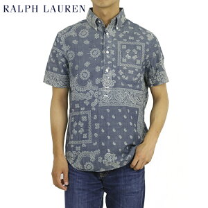 ポロ ラルフローレン インディゴ染 バンダナ柄シャンブレー プルオーバー ボタンダウン 半袖シャツ Ralph Lauren S/S PO Indigo B.D.Shirts