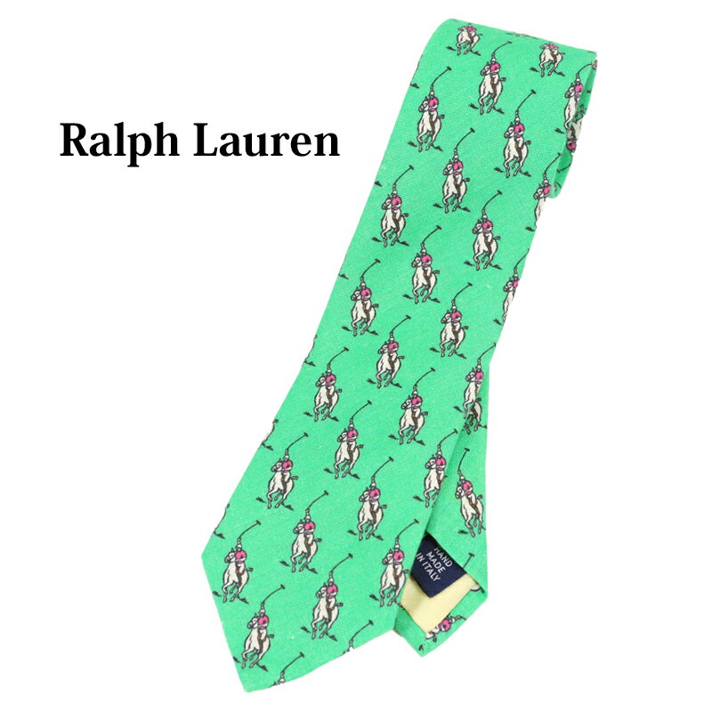 ラルフローレン ネクタイ ポロ ラルフローレン リネン ネクタイ マルチポニープリント POLO by Ralph Lauren Linen Multi Pony Print Necktie (GREEN) US