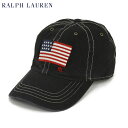 ポロ ラルフローレン アメリカ国旗 デニム キャップ ハット ポニー刺繍 (BLACK) Polo by Ralph Lauren USA FLAG Baseball Cap US (UPS)