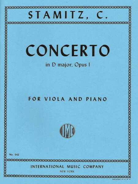 楽譜 輸入 ビオラソロ ヴィオラ協奏曲 ニ長調 Op． 1 （Viola ＆ Piano） Viola Concerto in D Major Op. 1 /Carl Stamitz