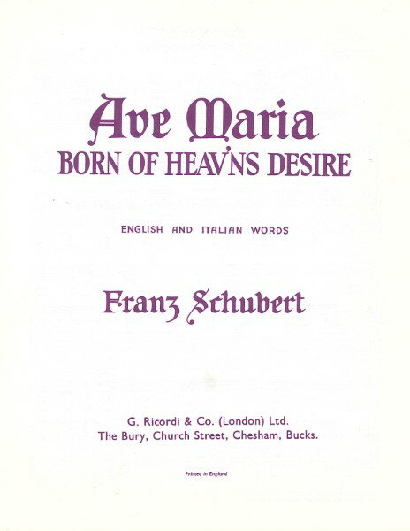 楽譜 【取寄品】【取寄時、納期1週間～10日】輸入 アヴェ・マリア Op． 52 No． 6 （英語／イタリア語） （変ロ長調） Ave Maria (Born of heavens desire) /Franz Schubert【メール便を選択の場合送料無料】
