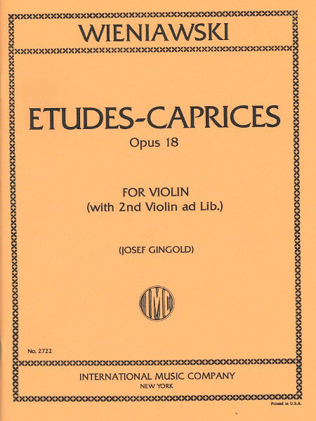 楽譜 輸入 バイオリンソロ 8つのエチュード・カプリス Op． 18（Violin） 8 EtudesCaprices Opus 18 /Henri Wieniawski
