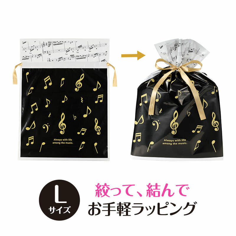 【取寄品】【取寄時、納期1週間〜10日】ラッピング用　リボン付き巾着袋（音符）2枚入りLサイズ