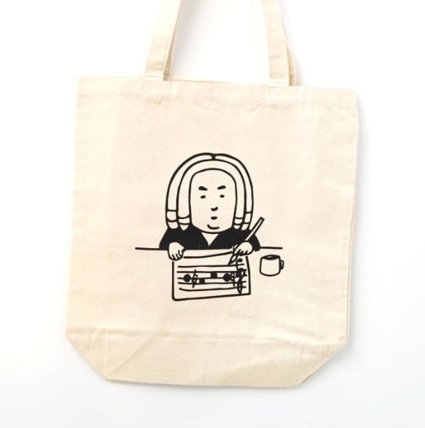 トートバッグ 楽譜を書くバッハくん ナチュラル【メール便を選択の場合送料無料】