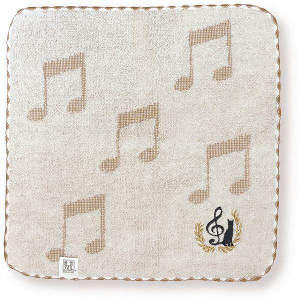 Rakuten - 【取寄品】【取寄時、納期1週間〜10日】刺繍付きジャガードタオルハンカチ 音楽とネコ