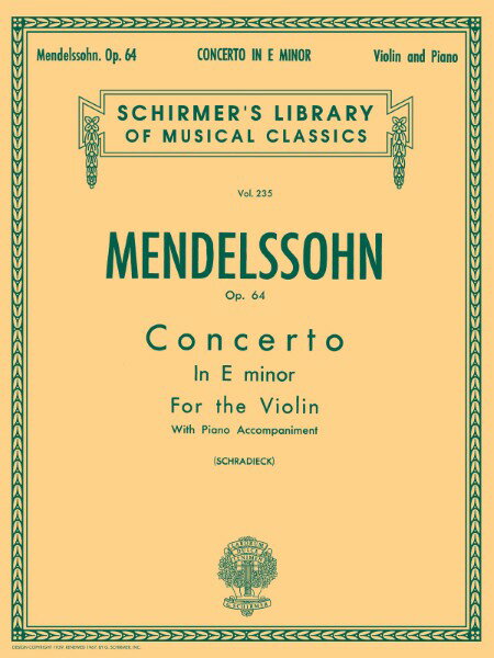 楽譜 【取寄品】【取寄時、納期1週間〜10日】輸入 バイオリンソロ ヴァイオリン協奏曲 ホ短調 Op． 64 （Violin ＆ Piano） Violin Concerto in E minor Op. 64 /Felix Mendelssohn【メール便を選択の場合送料無料】