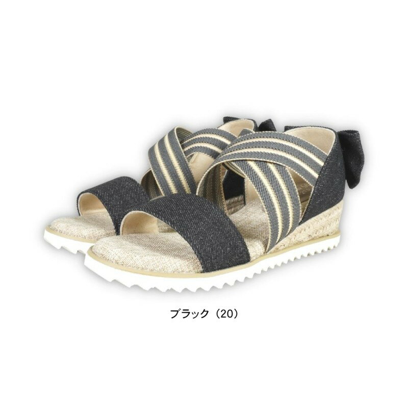 バックリボン サンダル ストラップ ウエッジ ソール ヒール フットベット ゴム バ...