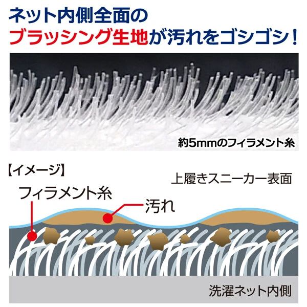 Ablya(アベリア)靴 シューズの汚れをゴシゴシ靴ピカ洗濯ネット シューズ用 靴用 くつ用 上履き スニーカー そのまま干せる ランドリーネット ブラシ 靴 時短 上靴 洗濯機 グッズ 簡単 うわばき キレイ きれい 網 仕切り ブラシ afxgoshinet｜アングル3