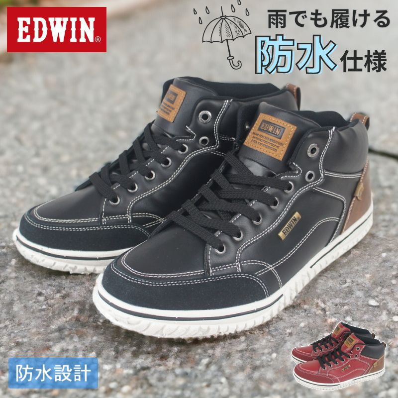 EDWIN メンズ スニーカー 定番 軽量 軽い 靴 くつ エドウィン 防水 4cm×4時間 運動靴 ハイカット 防滑 滑らない 雪 雨 クッションインソール 疲れにくい おしゃれ シンプル 幅広 ゆったり シューズ メンズファッション メンズ靴 父の日 fkedw7859のサムネイル