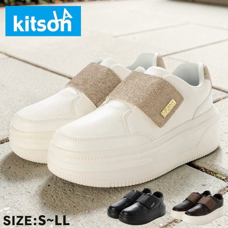 乐天商城 - サイズ大きめ キットソン LA kitson LA スニーカー レディース スリッポン 厚底 幅広 グリッター ラメ 軽量 疲れにくい キラキラ 痛くない 歩きやすい 立ち仕事 散歩 おしゃれ カジュアル 黒 母の日 春 夏 秋 hk1502