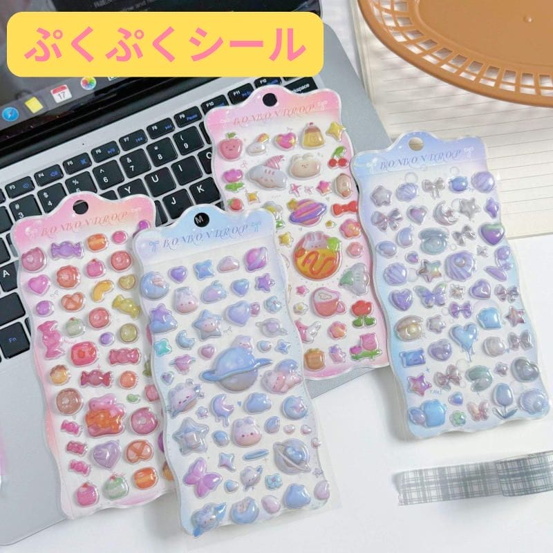 樂天商城 - 【メール便】 ファンシー かわいい ぷくぷくシール 可愛い 3D 立体 シール 立体 手帳シール 3D クリア シール ぷっくり 装飾用 ごほうびシール 手帳 日記帳 puku1