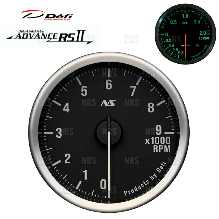 Defi デフィ アドバンスRS2/II φ60 タコメーター 黒 80sグリーン 0RPM〜9000RPM (DF21901