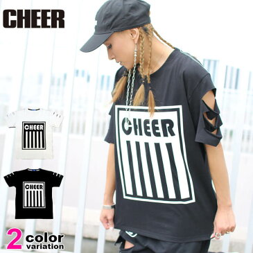 チアー CHEER Tシャツ 半袖 ダメージ加工 プリント BIG TEE CX733110 (cheer tシャツ トップス チアー レッスン着) 【あす楽対応】 【メール便対応】