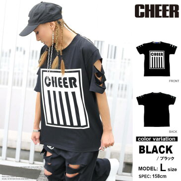 チアー CHEER Tシャツ 半袖 ダメージ加工 プリント BIG TEE CX733110 (cheer tシャツ トップス チアー レッスン着) 【あす楽対応】 【メール便対応】