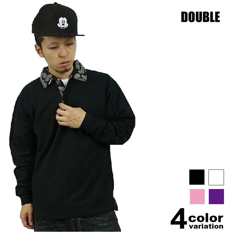 DOUBLE(ダブル）長袖ペイズリー コットンポロシャツ(5色) dol/spo3 【カジュアル/メンズ/ストリート/ファッション/ダンス/衣装/ヒップホップ/プレーン/無地/2011年秋冬物新作】【あす楽対応】 【メール便対応】