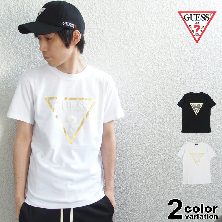 ゲス GUESS Tシャツ 半袖 メンズ レディース GOLD LAME TRIANGLE LOGO TEE ラメプリント (guess tシャツ トライアングル ロゴ ティーシャツ T-SHIRTS カットソー トップス MJ2K8416)  