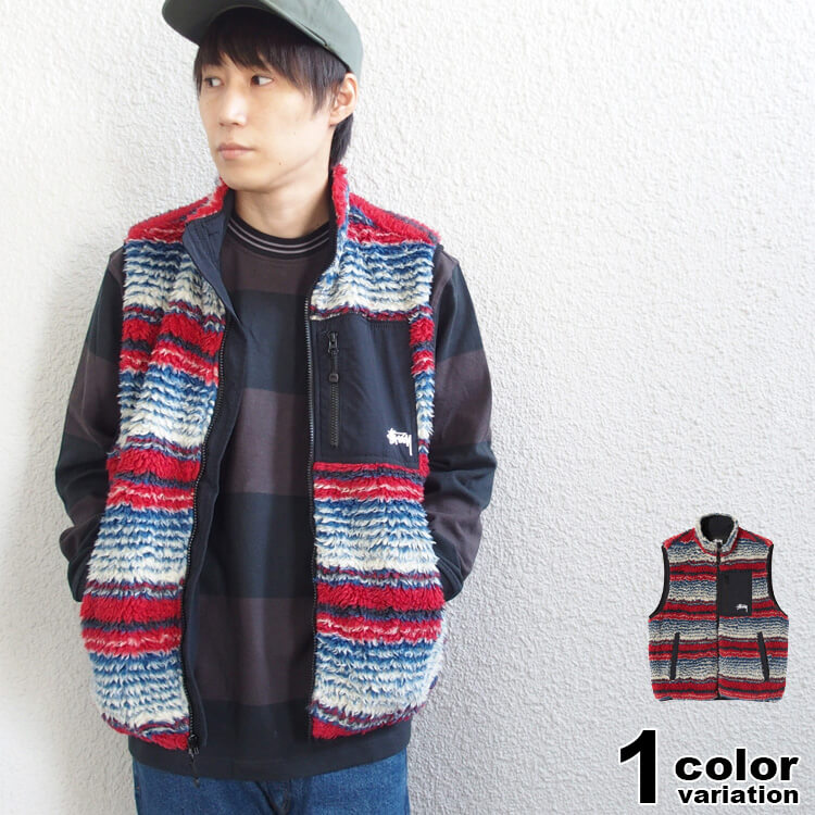 ステューシー ジャケット メンズ ステューシー STUSSY フリース ベスト Striped Sherpa Vest メンズ (stussy ベスト シェルパフリース ボアベスト アウター 118400 ストゥーシー スチューシー ) 【あす楽対応】