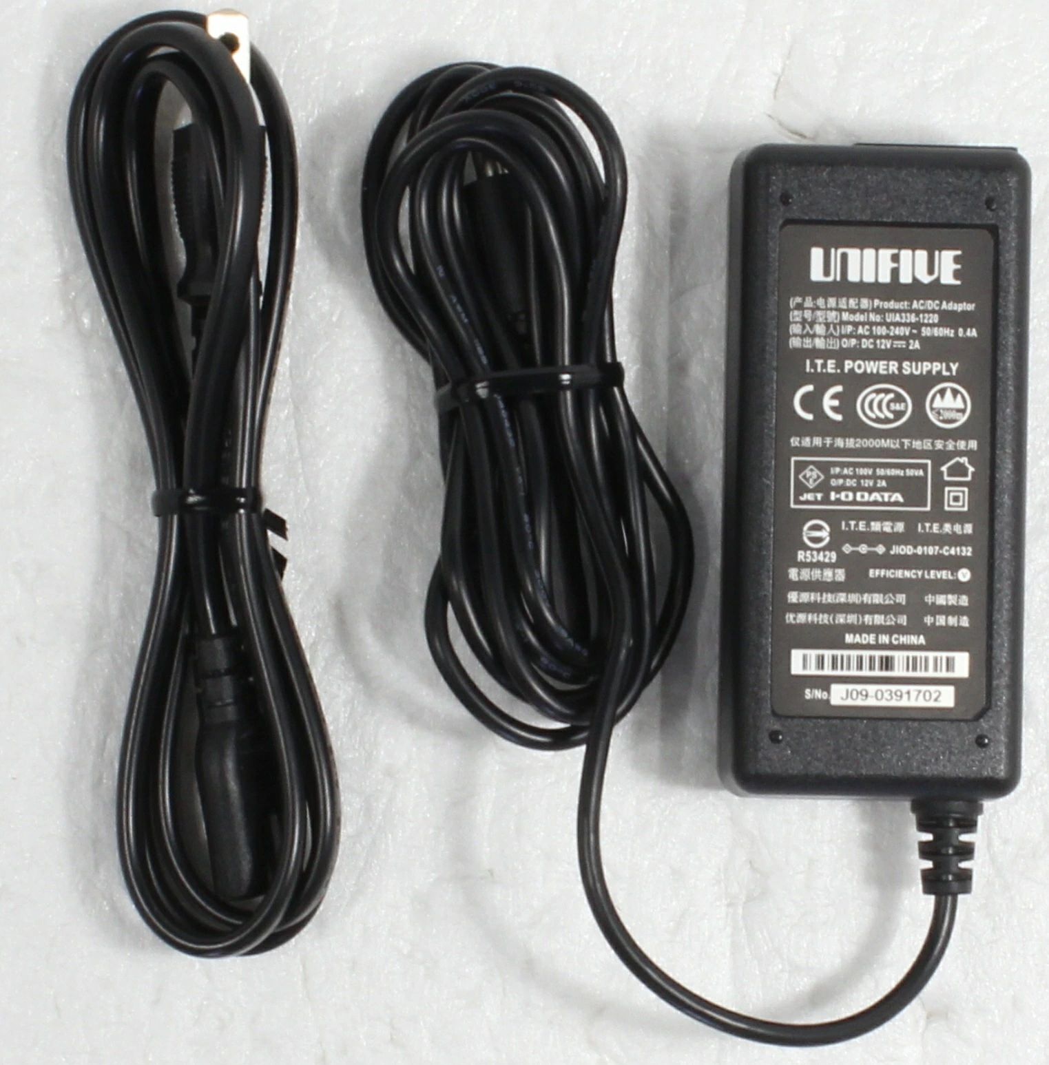 【PSE認証済み】純正 UNIFIVE ACアダプターUIA324-12 UNI324-1220 UIA336-1220 12V 2A 外径5.5mm/センターピン有 電源ケーブル付属 WB-12A12FU EIAJ4 / MU12-G120100-A1