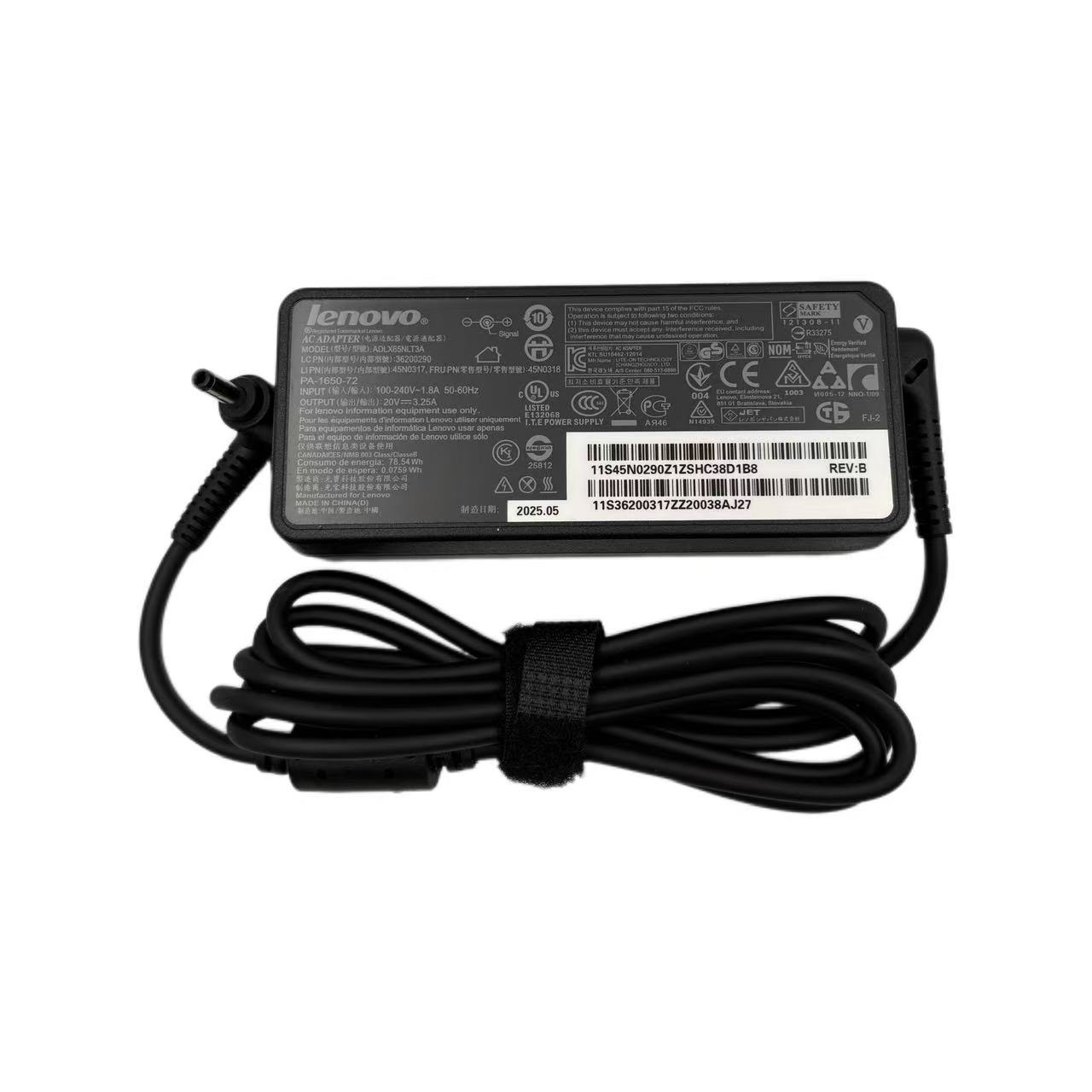 【PSE認証済み】純正新品 Lenovo レノボ ADLX65NLT3A PA-1650-72 細口タイプACアダプター 65W 20V 3.25A 電源ケーブル付属 丸型 外径約4.0mmФ　内径1.7mmФ