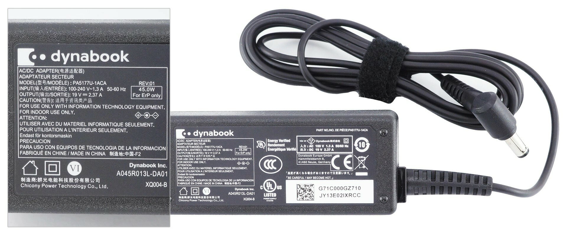 【送料無料】【PSE認証済み】純正新品 東芝ダイナブック 19V 2.37A 45W ACアダプタ PA5177E-1AC3 電源ケーブル付属 dynabook P1-C4 C5 C6 C7 S73 SZ73 S3シリーズ向け