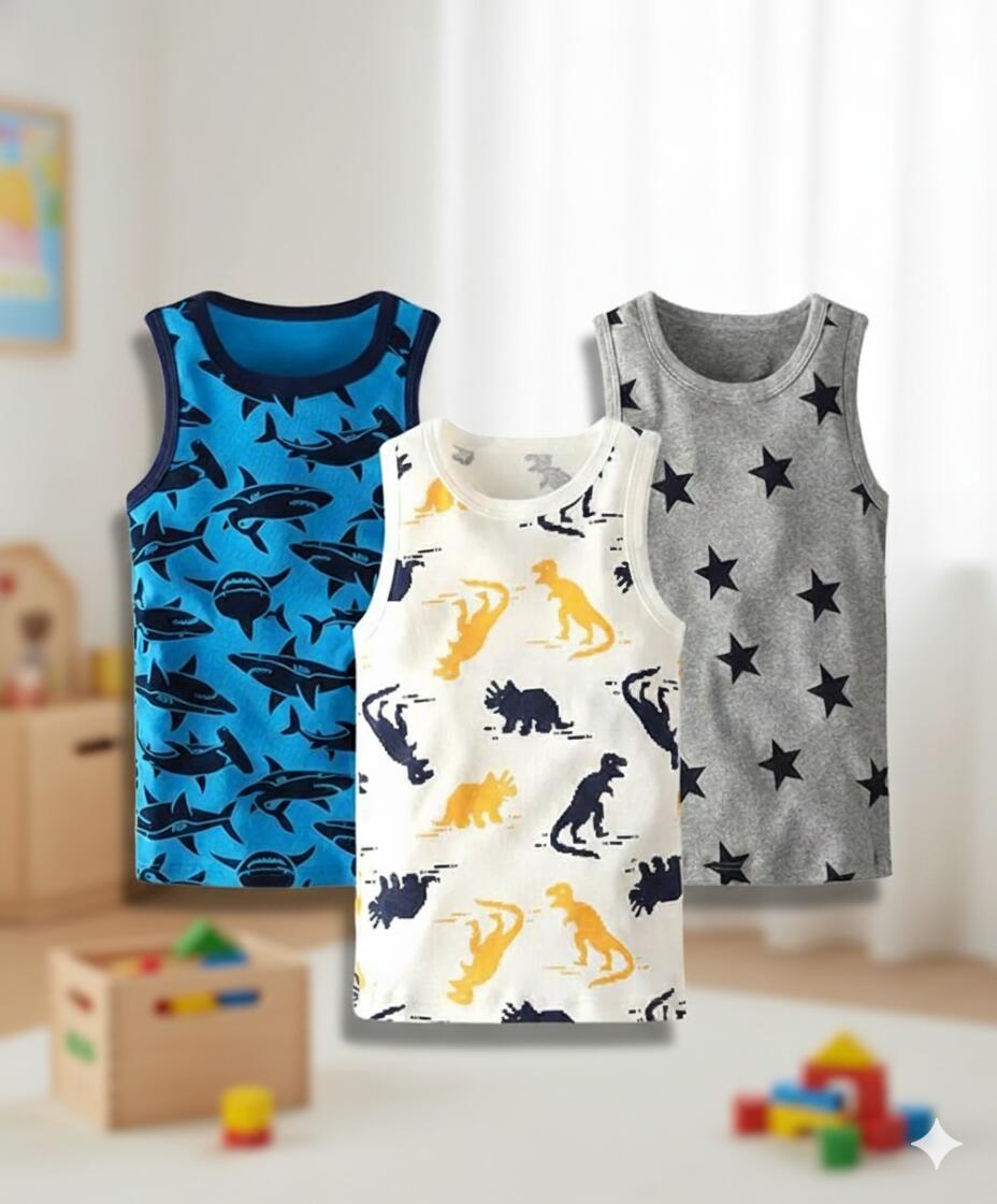 キッズタンクトップ 肌着 男児 キャミソール 男の子 三枚組 インナー 綿100％ 通気 子供下着 部屋着 ボ..