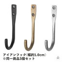 アイアンフック(幅約1.0cm)※同一商品3個セット|幅約1cm|奥行約4.5cm|高さ約9.5cm|耐荷重約2kg|J字フック|壁掛けフック|インテリア|生活...