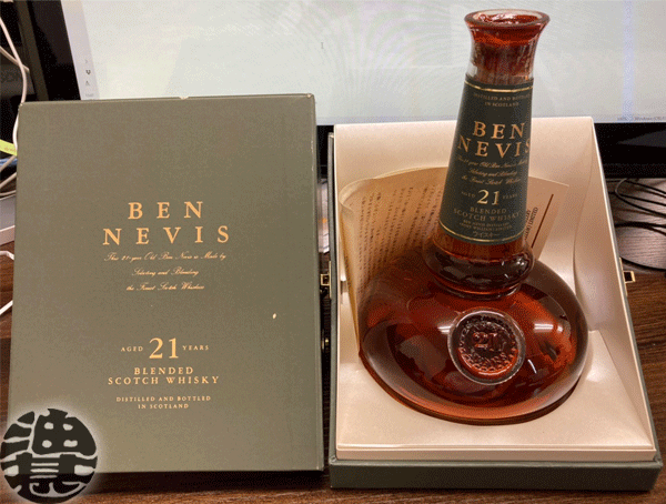 『送料無料！』（地域限定） BEN NEVIS ベン ネヴィス 21年 43度 スコッチウイスキー 750ml瓶【アサヒ ニッカウヰスキー ニッカウイスキー ポットスチル型デキャンター 】※古酒のため、ボトル・箱汚れ等あり[qw][si]