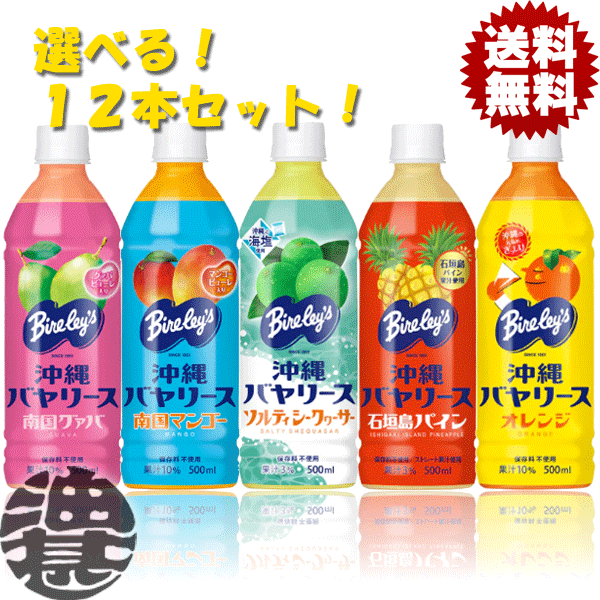 『送料無料！』（地域限定）選べる12本！アサヒオリオン飲料 沖縄バヤリース 南国グァバ 南国マンゴー ソルティシークヮーサー 石垣島パイン オレンジ 500mlペットボトル×12本【アサヒ飲料 沖縄物産 選り取り】[qw]のサムネイル
