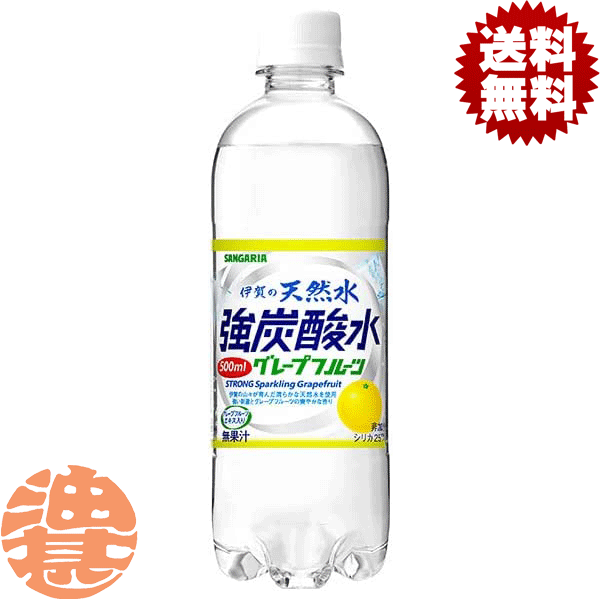 『2ケース送料無料！』（地域限定）サンガリア 伊賀の天然水 強炭酸水 グレープフルーツ 500mlペットボトル×2ケース48本(1ケースは24本..