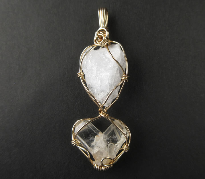 日本式双水晶 長崎県岳産14KGFペンダント アゾゼオアゼツライト ヘブンア...