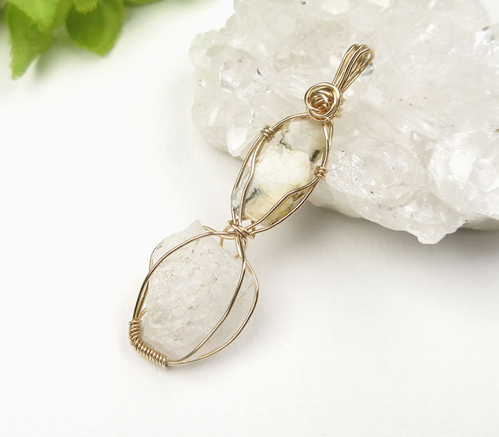 フェナカイト & ホワイトアゼツライト(虹あり) 14KGFペンダント 最も高い...